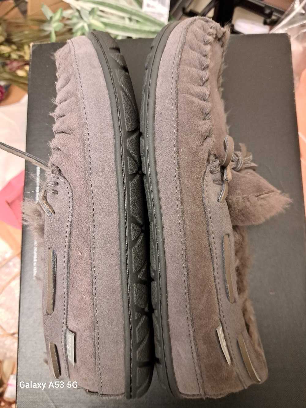 L.L. Bean Women's Gray Suede Moccasin Slippers with Shearling Lining